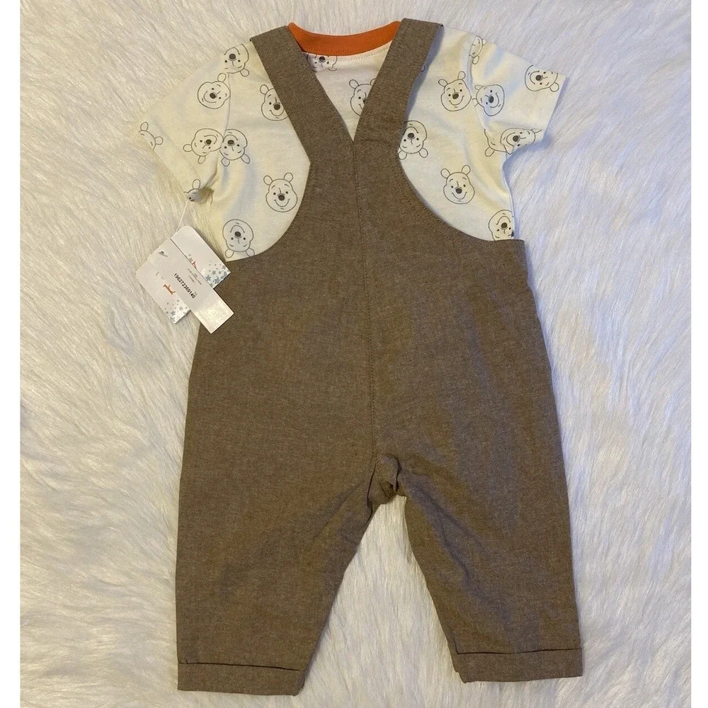 Disney Winnie The Pooh Outfit Boys Size 3-6 Months Two Piece Overall T-Shirt Set